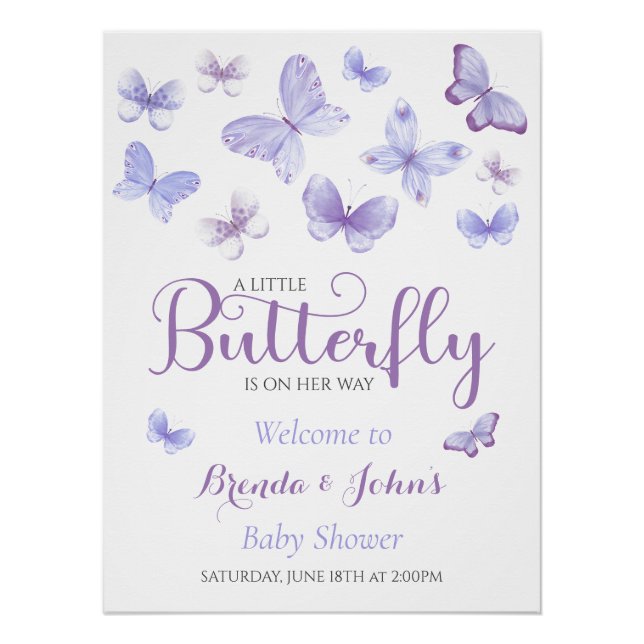 Lavender Purple Butterfly Watercolor Welcome Sign (Front)