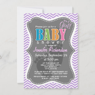 Lavender Purple Chevron Stripes Invitation