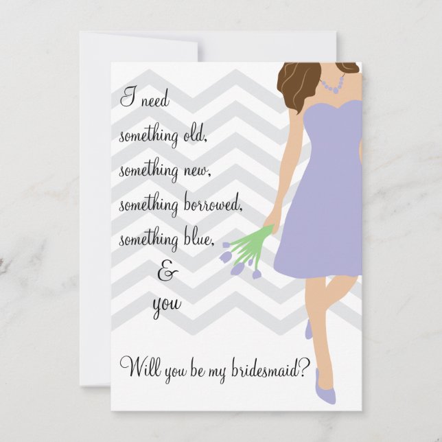 Lavender Purple Chevron Will You Be My Bridesmaid Invitation (Front)