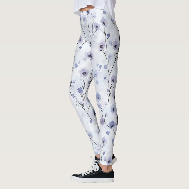 Lavender Purple Chic Flowers Leggings (Left)