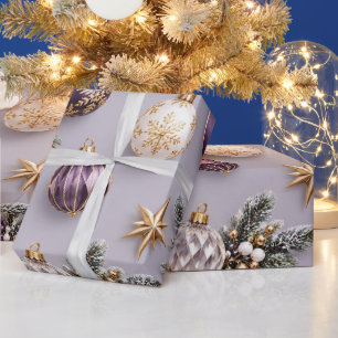 Lavender Purple Christmas Ornaments Wrapping Paper