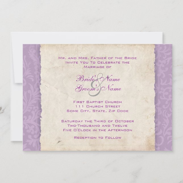 Lavender Purple Country Wedding Invitation (Front)