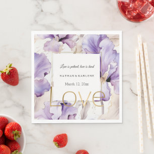 Lavender Purple Cream Iris Flowers Love Wedding Napkin