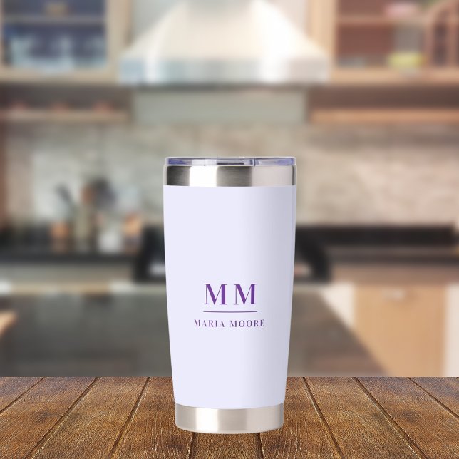 Lavender purple custom monogram initials name insulated tumbler (Creator Uploaded)