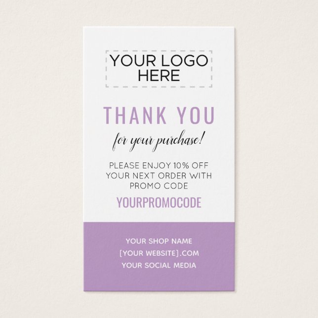 Lavender Purple Custom Promo Code Discount Card (Front)