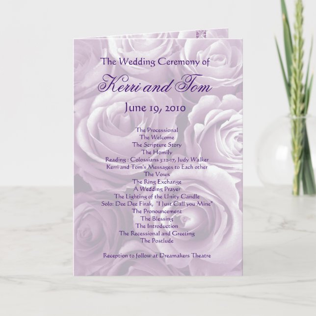 LAVENDER PURPLE Customised Wedding Program Programme (Front)