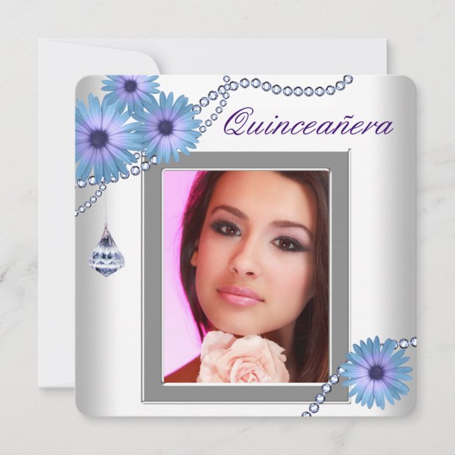 Lavender Purple Daisy  Quinceanera Invitation (Front)