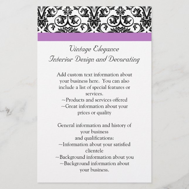 Lavender Purple Damask Black/White Flyer (Front)