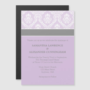 Lavender Purple Damask Magnetic Wedding Invitation
