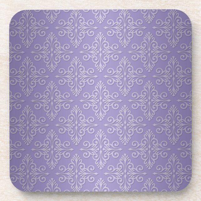 Lavender Purple Damask Pattern Coaster (Front)