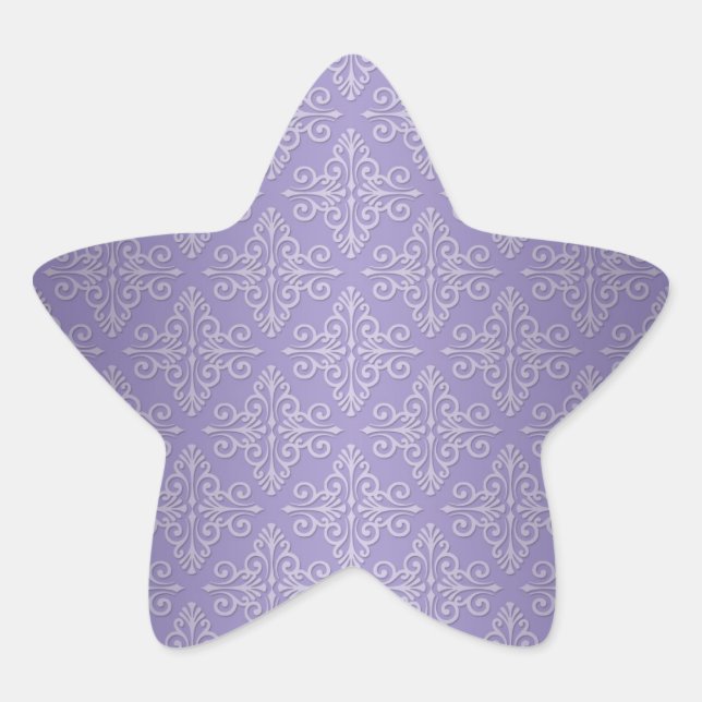 Lavender Purple Damask Pattern Star Sticker (Front)