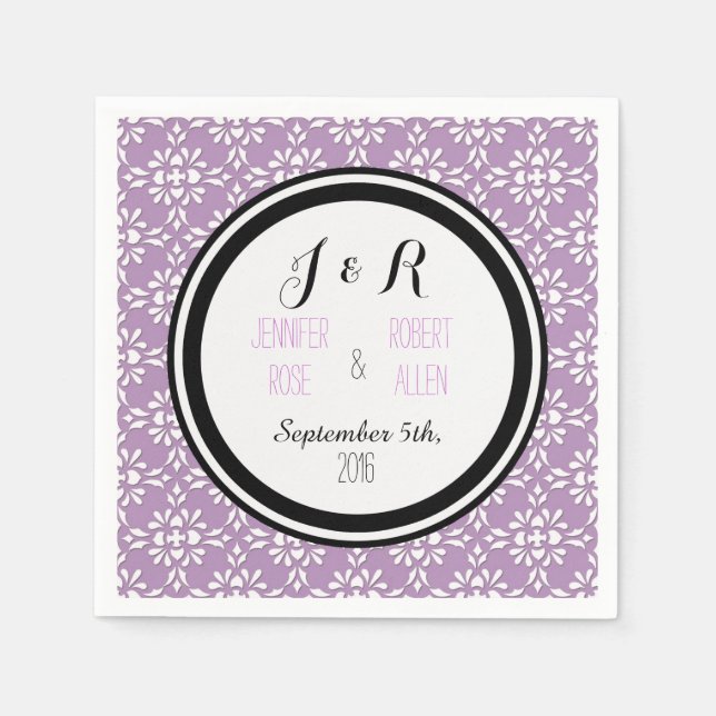 Lavender Purple Damask Wedding Napkins (Front)