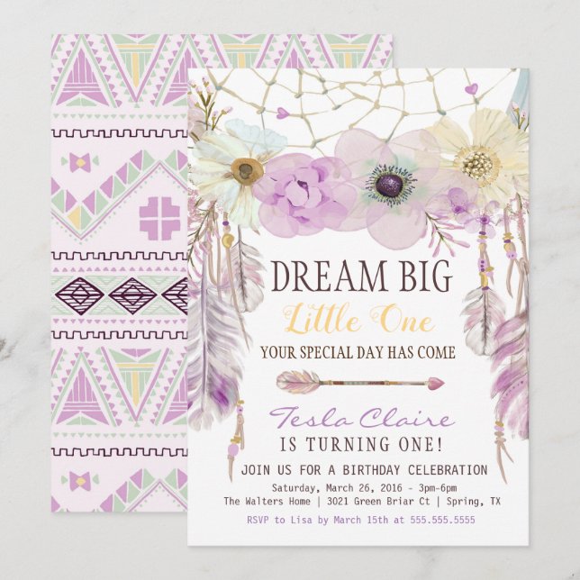 Lavender & Purple Dream Catcher Boho Birthday Invitation (Front/Back)