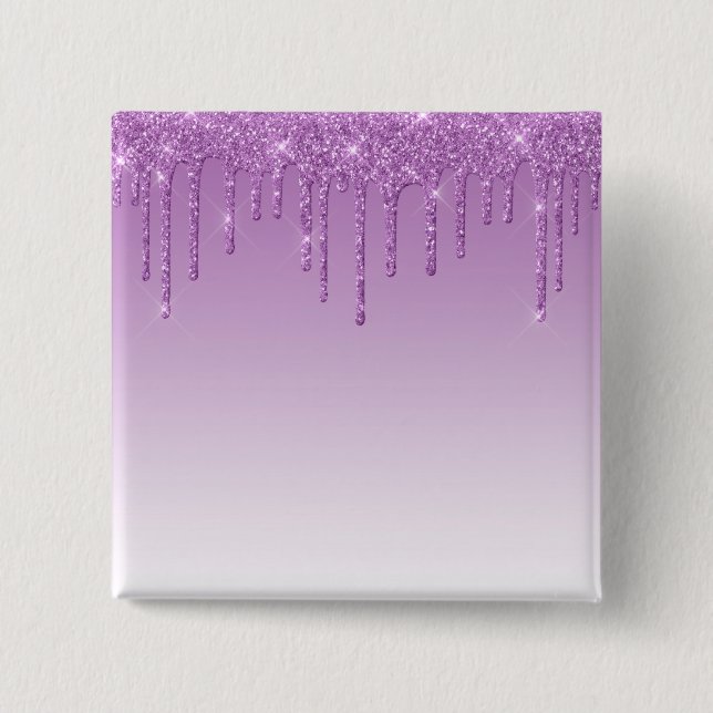 Lavender Purple Dripping Glitter 15 Cm Square Badge (Front)