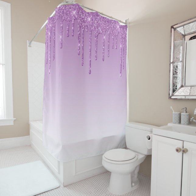 Lavender Purple Dripping Glitter Shower Curtain (In Situ)
