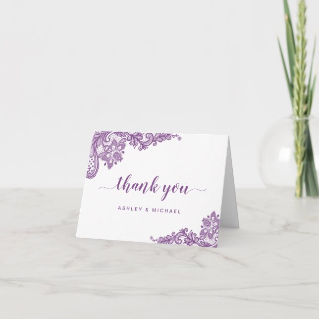 Lavender Purple Elegant Lace Floral Thank You Card (Front)