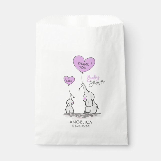 Lavender Purple Elephant Baby Shower Gift Favour Bags (Front)