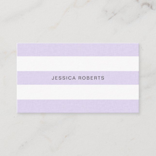 Lavender Purple Faux Linen Stripes Pattern Modern Business Card (Front)
