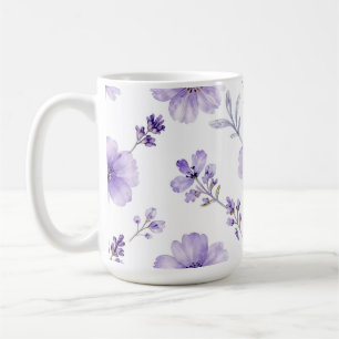 Lavender Purple Flax Flower Watercolor Pattern Coffee Mug