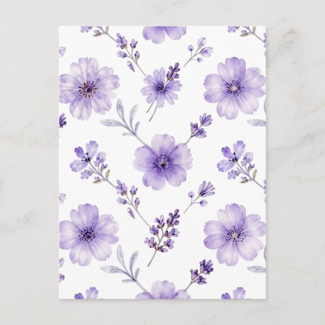 Lavender Purple Flax Flower Watercolor Pattern Postcard (Front)