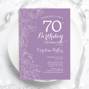 Lavender Purple Floral 70th Birthday Party Invitation