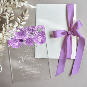 Lavender Purple Floral All Seasons Wedding Acrylic Invitations