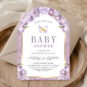 Lavender Purple Floral Arch Butterfly Baby Shower Invitation