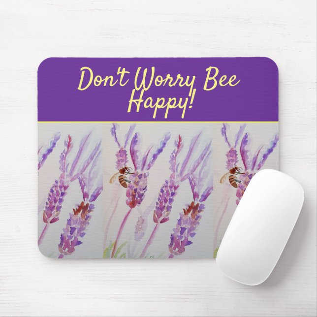 Lavender Purple Floral Art Don't Worry Bee Happy Mouse Mat (With Mouse)