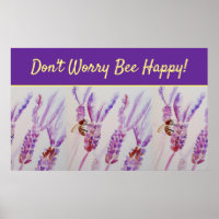 Lavender Purple Floral Art Don't Worry Bee Happy