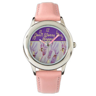 Lavender Purple Floral Art Don't Worry Bee Happy   Watch