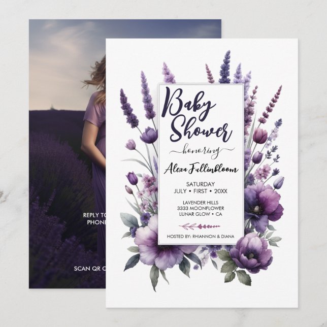 Lavender Purple Floral Baby Shower Invitation (Front/Back)