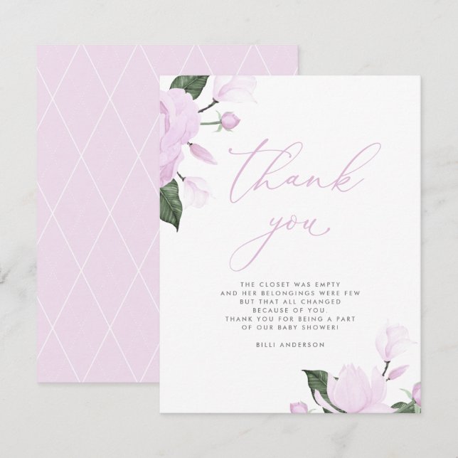 Lavender Purple Floral Baby Shower Thank You (Front/Back)