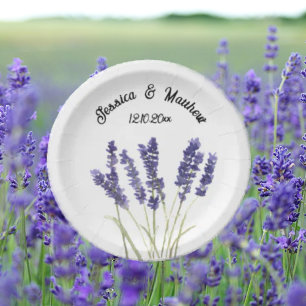 Lavender Purple floral Boho Watercolor Weddings Paper Plate