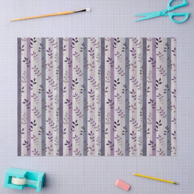 Lavender Purple Floral Botanical Stripes Birthday  Tissue Paper (Craft)