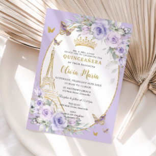 Lavender Purple Floral Butterflies Quinceañera 16 Invitation