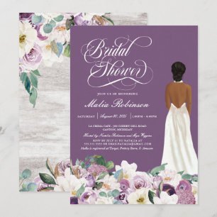 Lavender Purple Floral Elegant Gown Bridal Shower  Invitation