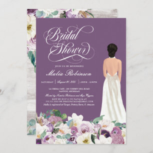 Lavender Purple Floral Elegant Gown Bridal Shower  Invitation