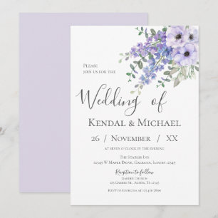Lavender Purple & Floral Elegant Wedding Invitatio Invitation
