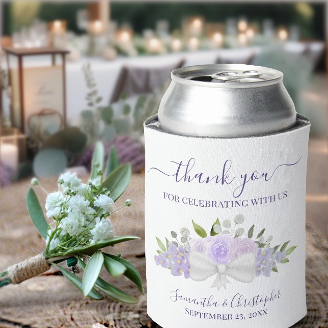 Lavender Purple Floral Elegant Wedding Thank You Can Cooler (Creator Uploaded)