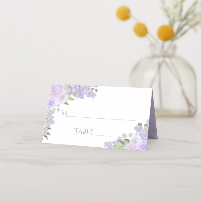 Lavender Purple Floral Elegant Wedding Write-In Place Card (Front)