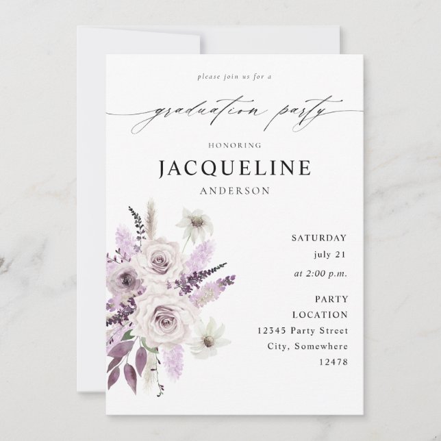 Lavender Purple Floral Graduation Party Invitation (Front)