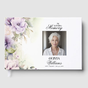 Lavender Purple Floral In Loving Memory Funeral Guest Book