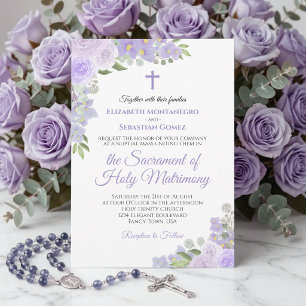 Lavender Purple Floral Modern Catholic Wedding Invitation