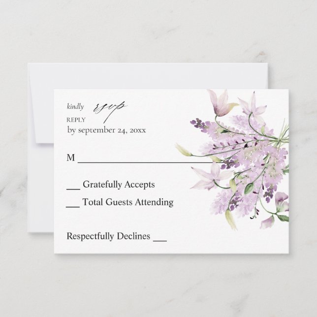 Lavender Purple Floral no Meal RSVP 2 Card (Front)