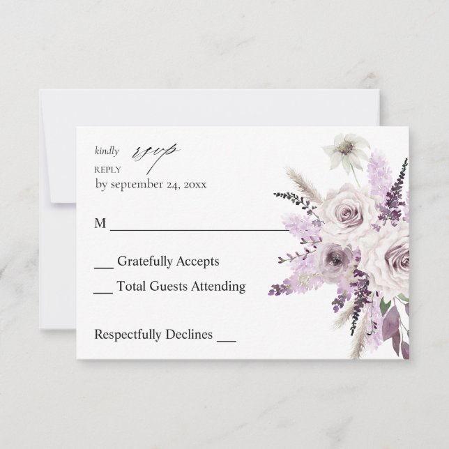 Lavender Purple Floral no Meal RSVP Card (Front)