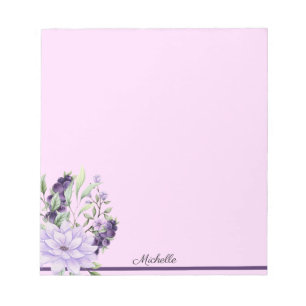 Lavender Purple Floral Notepad YOUR Name Text