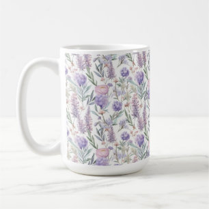 Lavender Purple Floral Pattern Cottagecore  Coffee Mug