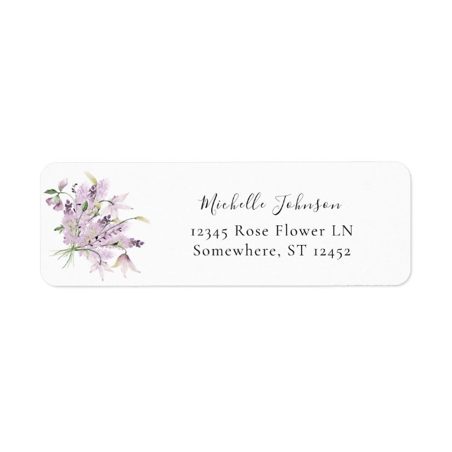 Lavender Purple Floral Return Address Label 2 (Front)