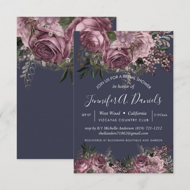 Lavender Purple Floral Roses Bridal Shower Invitation (Front/Back)