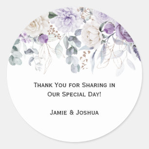Lavender Purple Floral Thank You Classic Round Sticker
